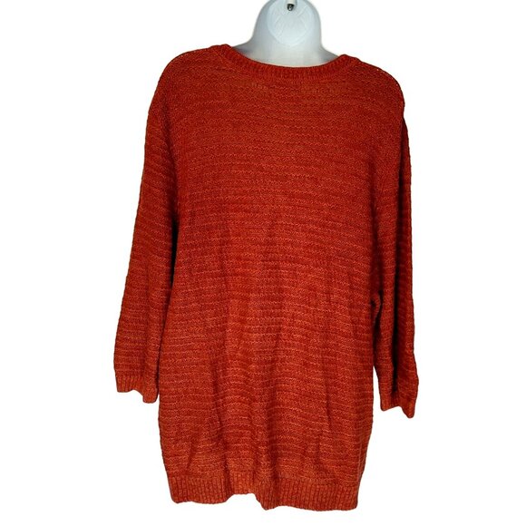 Cj Banks Sweater Womens 2X Rust Cable Knit Button Detail V-Neck 3/4 Sleeve Ramie - Picture 3 of 7
